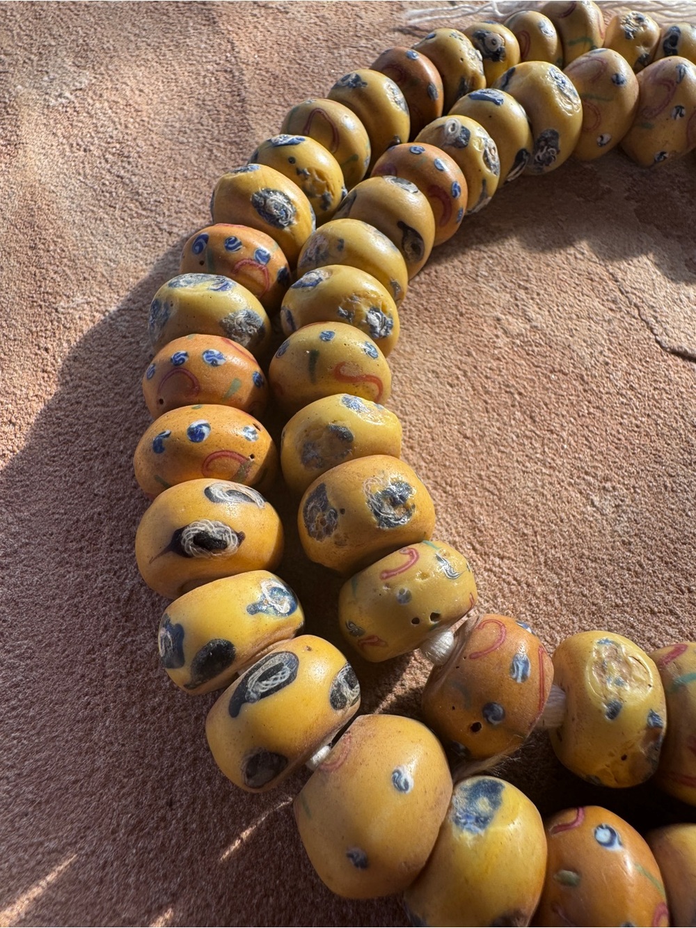 Antique Venetian King Beads 17mm Ghana African Mustard Yellow Bicone Glass